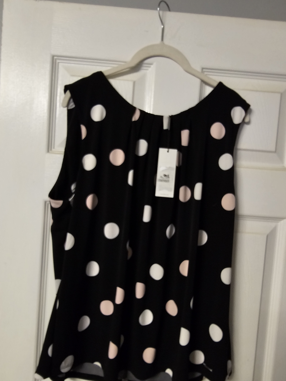 Calvin Klein Black Sleeveless Blouse with Pink and White Polka Dots